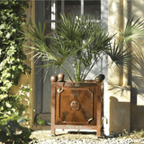 Plantekasse i glaseret terracotta med ramme i stål