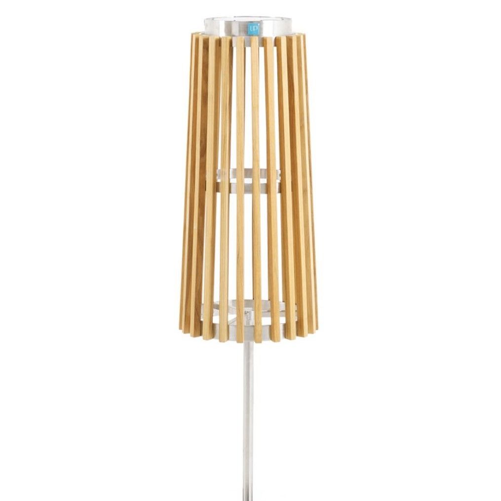 Solare rund standerlampe i rustfrit stål og teaktræ